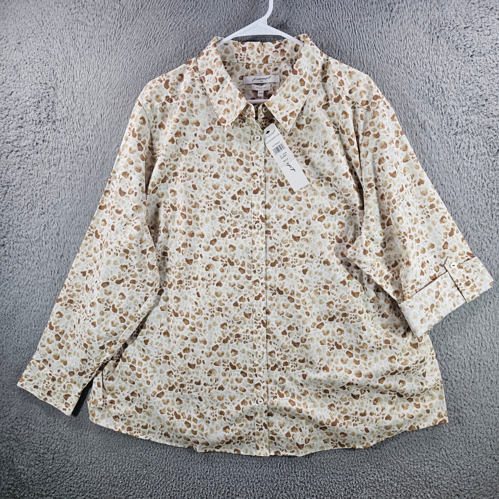 Foxcroft Zoey LSR Watercolor Animal Print Shirt 22W Sandbar Wrinkle Free NEW NWT